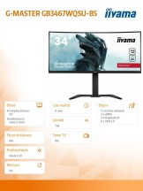 IIYAMA Monitor 34 cale G-MASTER GB3467WQSU-B5 VA,UWQHD,165HZ,HAS(15cm),1500R,4xUSB