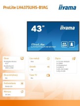 IIYAMA Monitor 42.5 cala ProLite LH4375UHS-B1AG,24/7,IPS,ANDROID 11