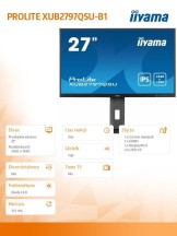 IIYAMA Monitor 27 cali XUB2797QSU-B1 IPS,HDMI,DP,100Hz,QHD,HAS(150mm),1ms,   2xUSB(3.2),2x2W,ADAPTIVE SYNC,FlickerFree