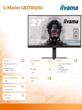 IIYAMA Monitor 27 cali GB2730QSU-B5 WQHD,HDMI,DP,DVI,USB3.0,75Hz,HAS(150mm)