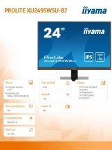 IIYAMA Monitor 24 cale XU2495WSU-B7 IPS,16:10,300cd,4ms,HDMI,DP,3xUSB(3.2),  1xUSB-c,2x2W,FlickerFree
