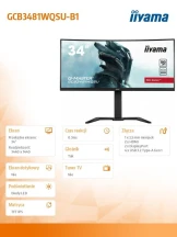 IIYAMA Monitor 34 cale GCB3481WQSU-B1 VA, UWQHD, 180HZ, 0.3ms, 500cd