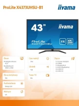 IIYAMA Monitor wielkoformatowy 43 cale X4373UHSU-B1 4K, VA, 2xHDMI, DP, mDP, 3ms, 2x7W, USBx4